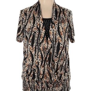 Woman's 3X Open Front Blouse 2N1 w Rhinestones Black Tank by DILA NWT